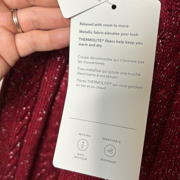 Athleta Crossroads Crew Neck Wool Blend Pullover Sweater Decadent Red Metallic M - Picture 14 of 15